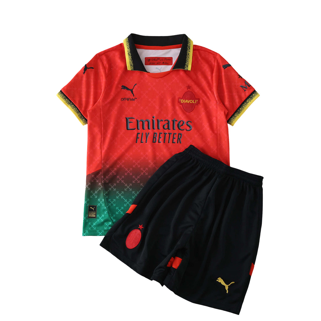 AC Milan x Off-White 2024-25 Rot Kinder fußball trikot set